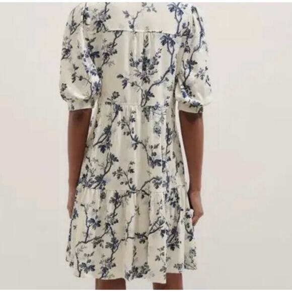 Me + Em Women's 10 Cream Modern Botanical Print Tiered Short Dress Blue Floral - Picture 6 of 15